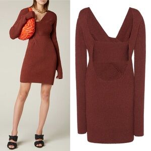 New Bottega Veneta Ribbed Knit Mini Dress in Rust Brown